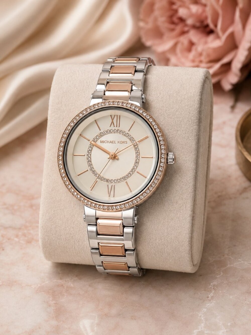 Michael Kors Silver Gold Two-Tone Mother of Pearl Watch 33mm NWT